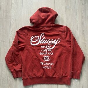 Stussy World Tour Pullover Fleece Hoodie Men’s Small Rust Orange Fall 2021